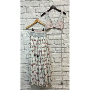 NWT Ash & Eden Soma Skirt Set Side Zip Top Smocked Waist Full Long Skirt SZ XS